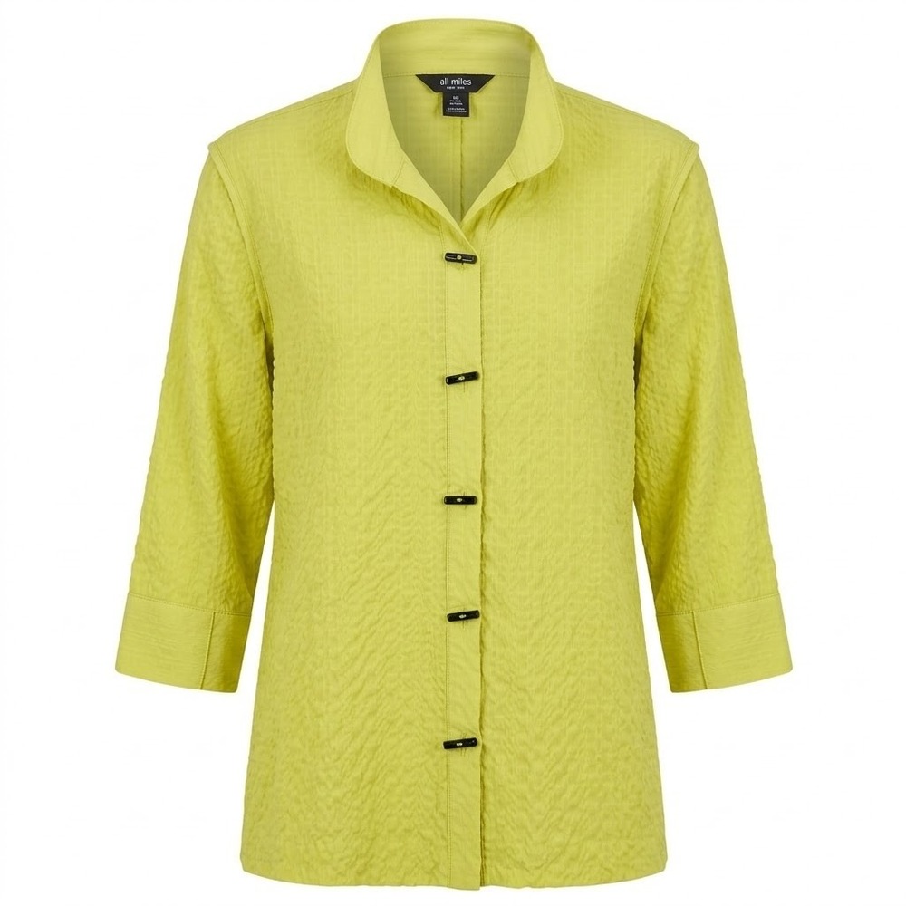 NEW Ali Miles Plus Size 3X Chartreuse Green Textured Wire Collar Shirt